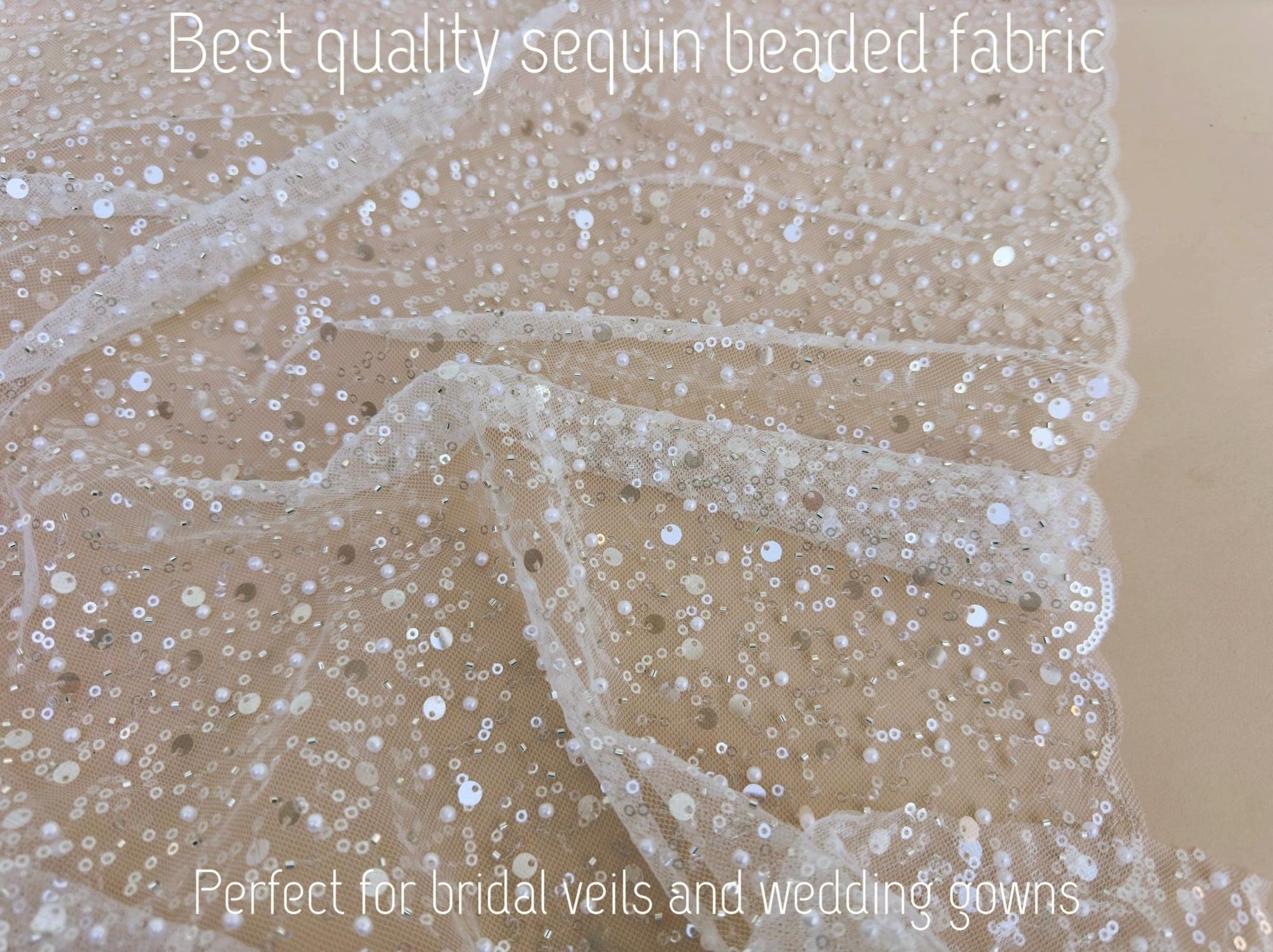Luxury White Bridal Lace with Pearls & Sequins by Yard | Perfect for Gowns Gala Textile Luxury White Bridal Lace with Pearls & Sequins by Yard | Perfect for Gowns Gala Textile