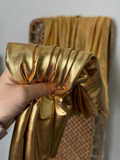 Metallic Gold Foil Spandex Lame Fabric by Yard Gold Lame Material, All Over Foil on Stretch Knit, for Dance Wear Costumes, Dresses, Leggings - from Gala Textile