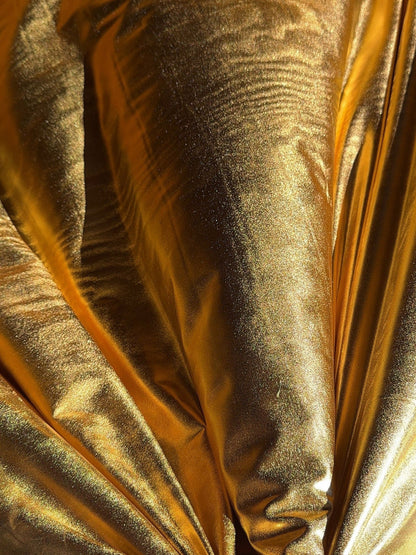 Metallic Gold Foil Spandex Lame Fabric by Yard Gold Lame Material, All Over Foil on Stretch Knit, for Dance Wear Costumes, Dresses, Leggings - from Gala Textile