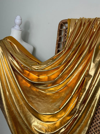 Metallic Gold Foil Spandex Lame Fabric by Yard Gold Lame Material, All Over Foil on Stretch Knit, for Dance Wear Costumes, Dresses, Leggings - from Gala Textile