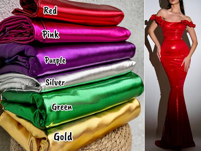 Metallic Lame Foil Stretch Fabric by Yard, 4 way Stretch All Over Foil on Stretch Knit, Perfect for Dance Wear, Costumes, Dresses, Leggings - from Gala Textile