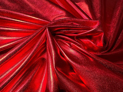 Metallic Stretch Red Lame Foil Spandex Fabric by Yard Shiny Red Foil on Stretch Knit, Perfect for Dance Wear, Decor, Red Dresses, Leggings - from Gala Textile