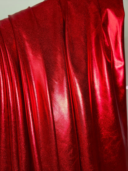 Metallic Stretch Red Lame Foil Spandex Fabric by Yard Shiny Red Foil on Stretch Knit, Perfect for Dance Wear, Decor, Red Dresses, Leggings - from Gala Textile