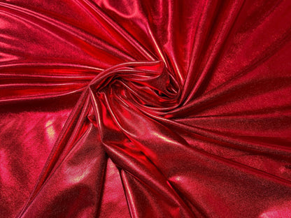 Metallic Stretch Red Lame Foil Spandex Fabric by Yard Shiny Red Foil on Stretch Knit, Perfect for Dance Wear, Decor, Red Dresses, Leggings - from Gala Textile