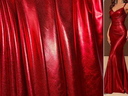 Metallic Stretch Red Lame Foil Spandex Fabric by Yard Shiny Red Foil on Stretch Knit, Perfect for Dance Wear, Decor, Red Dresses, Leggings - from Gala Textile