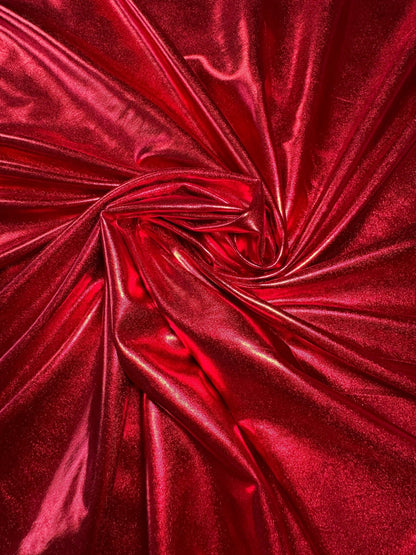 Metallic Stretch Red Lame Foil Spandex Fabric by Yard Shiny Red Foil on Stretch Knit, Perfect for Dance Wear, Decor, Red Dresses, Leggings - from Gala Textile