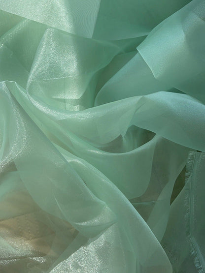 Mint Crystal Organza Fabric By the Yard, Green Organza, Light Green Organza, Glitter Organza Fabric, Soft Organza Fabric, Mint Sheer Fabric - from Gala Textile