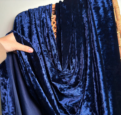 Navy Crushed Stretch Velvet Fabric by Yard, Navy Blue Stretch Material, Dark Blue Velvet with Spandex for Dresses, Bows, Backdrop Curtains - from Gala Textile