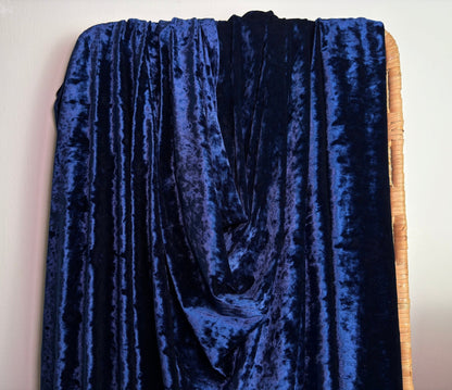 Navy Crushed Stretch Velvet Fabric by Yard, Navy Blue Stretch Material, Dark Blue Velvet with Spandex for Dresses, Bows, Backdrop Curtains - from Gala Textile