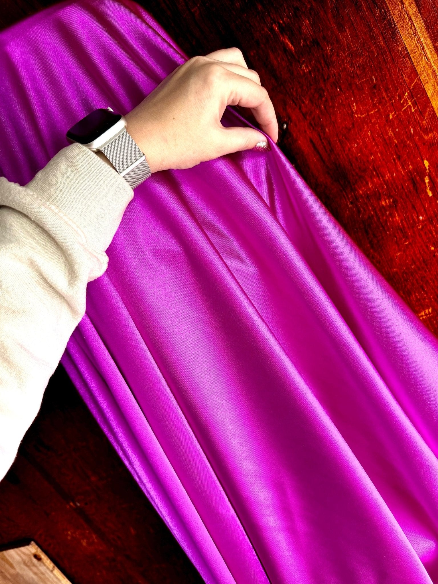 Pink Purple Casino Stretch Fabric Shiny Satin Spandex, Luxury Stretch Fabric for Dress, Activewear, Costumes, Spandex Knit Fabric by Yard - from Gala Textile