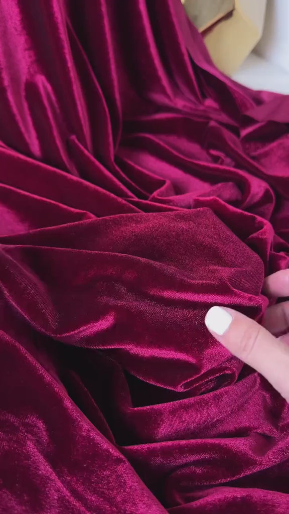 Burgundy Stretch Velvet Fabric, Spandex Soft Velvet Fabric-Solid, for Pillows, Scrunchies, Drapes, Dresses, Decorations Premium Quality