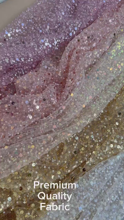 Luxury Bridal Beaded Sequin Lace Fabric by Yard, Shimmering Lace Tulle for Bridal Dress Prom Gowns, Embroidery All Over Iridescent Material