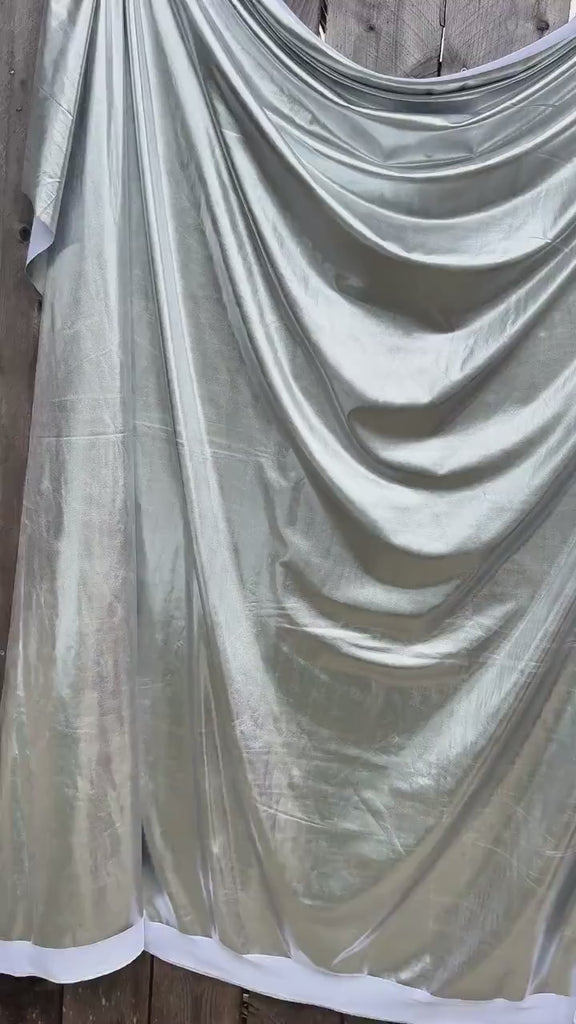 Silver Spandex Lame Foil Fabric by Yard Super Stretch Metallic Lame All Over Foil on Stretch Knit for Dance Wear Costumes, Dresses, Leggings
