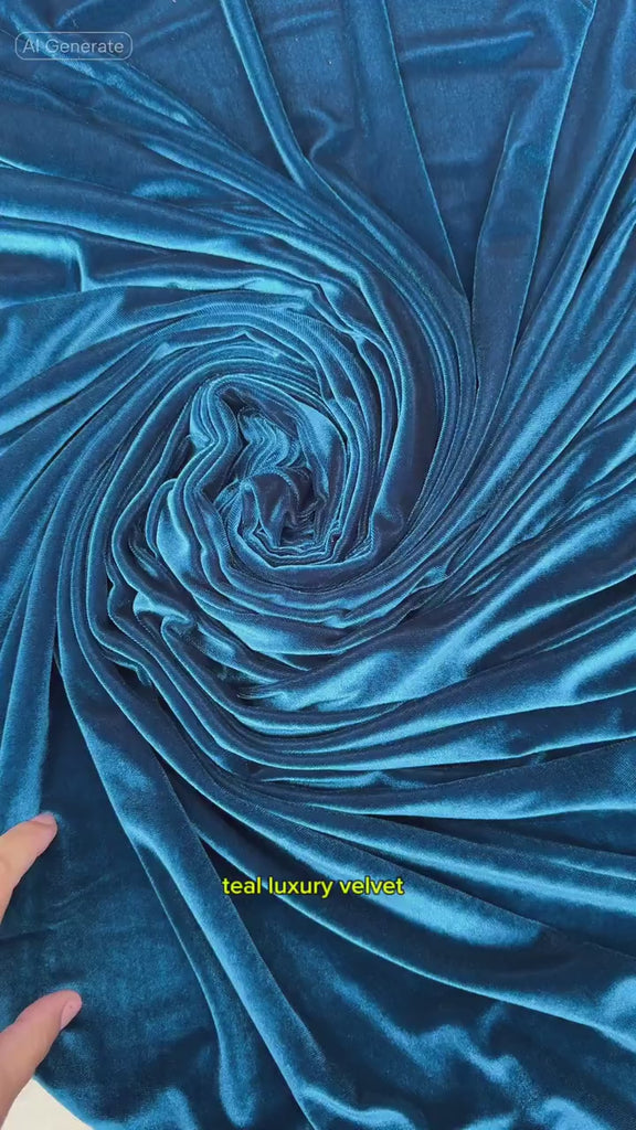 Teal Luxury Velvet Fabric Stretch by Yard Blue Velvet Material For Dresses, Clothes, Scrunchies, Bows, Backdrops, Drapes, Baby Shower Fabric