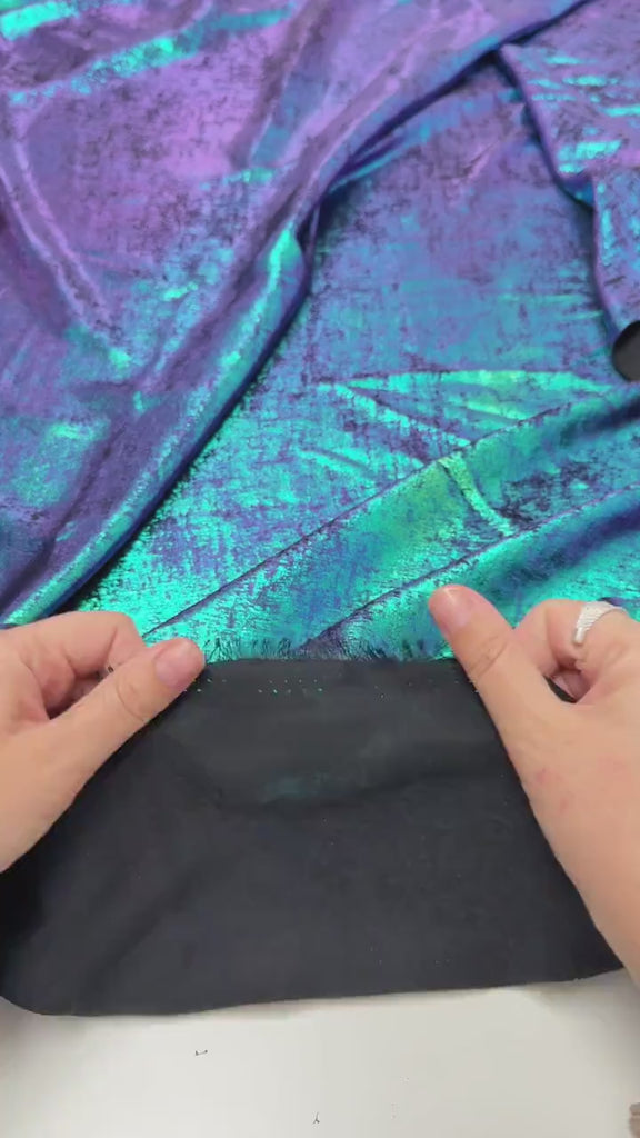 Iridescent Galaxy Foil Fabric by Yard, Teal and Purple Metallic Material Hologram for Kimonos, Kids, Dresses, Gowns, Costumes Crafts 115GSM