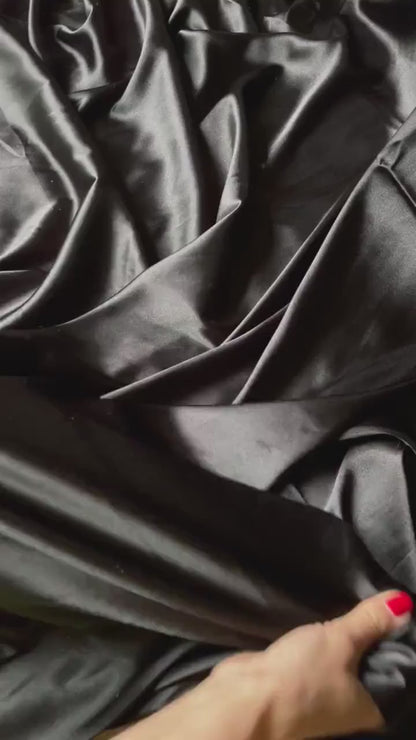 Black Soft Silky Stretch Charmeuse Satin Elegant, Versatile, Luxurious Perfect for Apparel, Accessories and Home Decor Order by the Yard