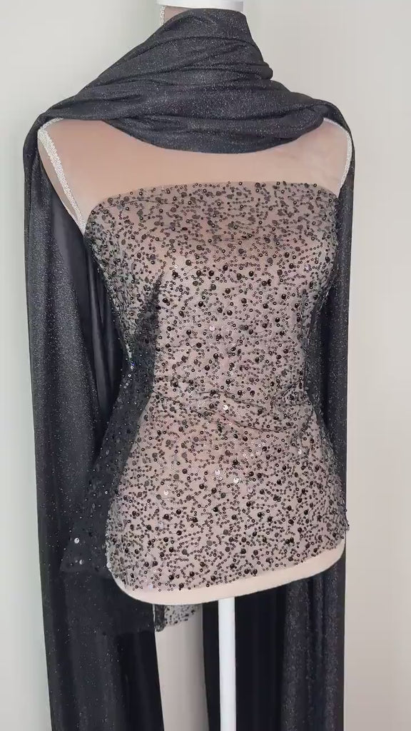 Black Beaded Lace Fabric by Yard, Luxury Shimmer Mesh with Pearls & Sequins for Bridal Gowns, Wedding Dresses, Veils, Event Decor, Crafts