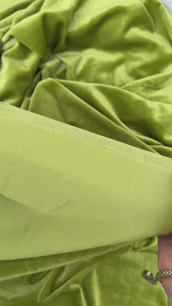 Apple Green Velvet Spandex Fabric by Yard, Luxury Green Stretch Velvet Material For Gowns, Scrunchies, Crafts Bows, Backdrops, Curtains