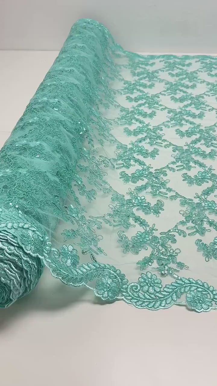 Tiffany Floral Lace Fabric by Yard Embroidery Corded With Sequins Fabric Non Stretch for Formal Wear, Bridal Gowns, Event Decoration