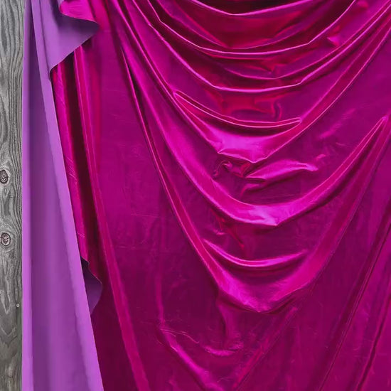 Fuchsia Spandex Lame Foil Fabric Stretch Pink Metallic Material, All Over Foil on Stretch Knit, for Dance Wear, Costumes, Dresses, Leggings