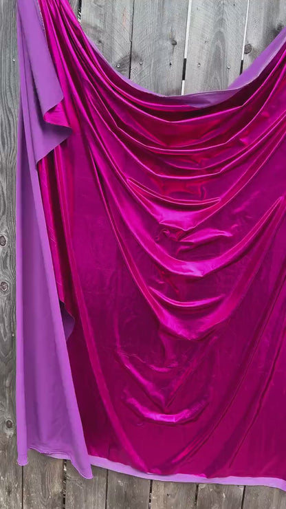 Fuchsia Spandex Lame Foil Fabric Stretch Pink Metallic Material, All Over Foil on Stretch Knit, for Dance Wear, Costumes, Dresses, Leggings