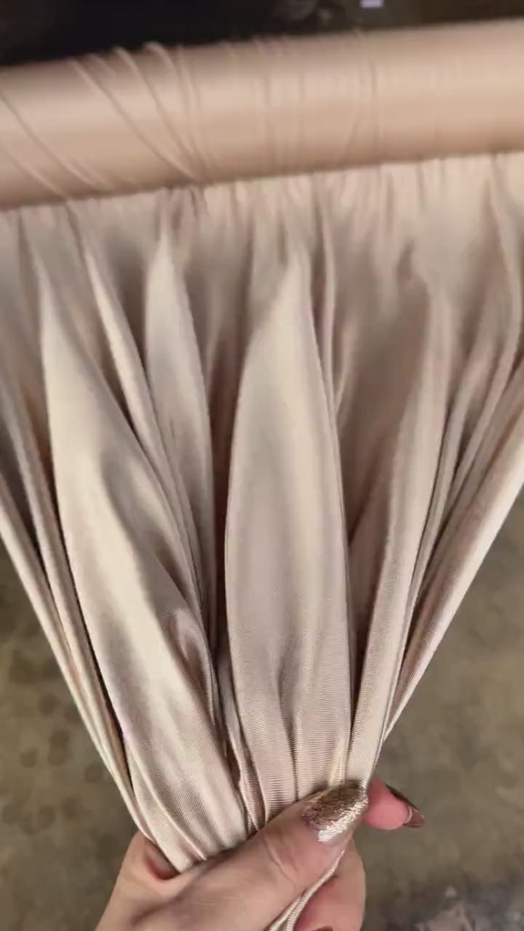 4 Way Champagne Super Stretch Satin Spandex, Ideal for Dress, Bodysuit, Activewear, Dancewear, and Sportswear in Tan Luxurious Shiny Spandex