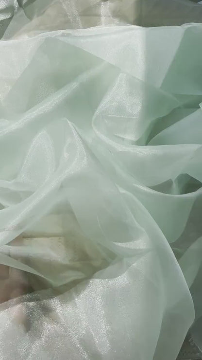 Mint Crystal Organza Fabric By the Yard, Green Organza, Light Green Organza, Glitter Organza Fabric, Soft Organza Fabric, Mint Sheer Fabric