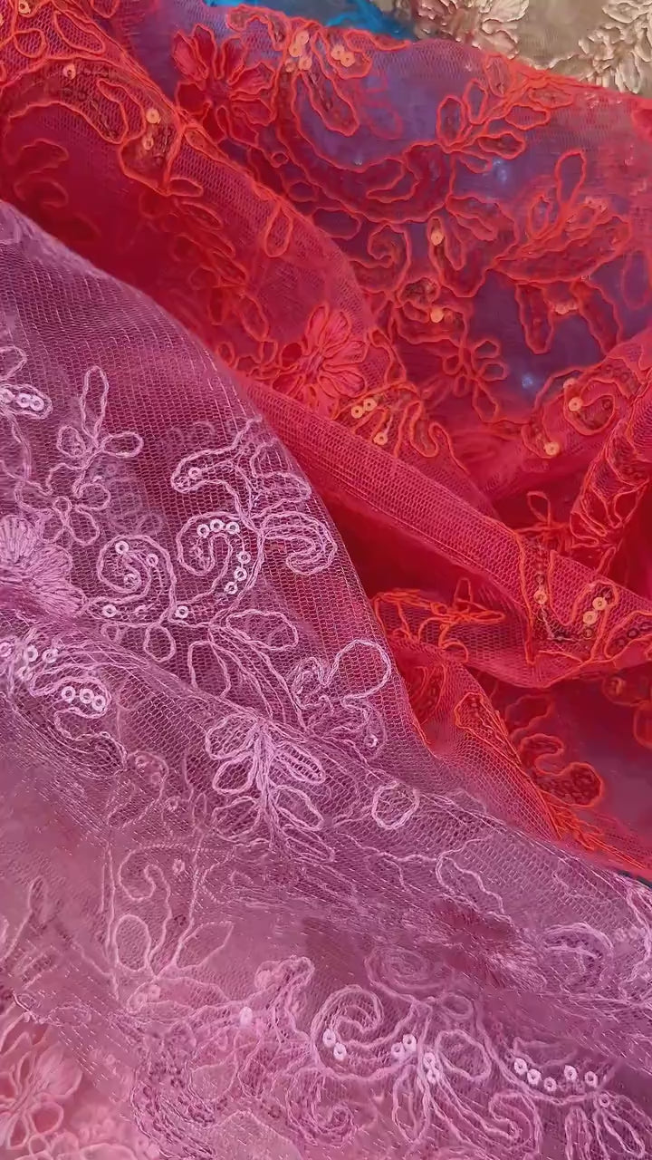 Floral Lace Fabric by Yard Embroidery Corded With Sequins Material Non Stretch Sequined Embroidered On Lace Bridal Wedding Gowns, Crafting