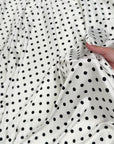 Ivory Polka Dot Satin Dress Fabric – Small Black Dots, Light Stretch, 58" Wide