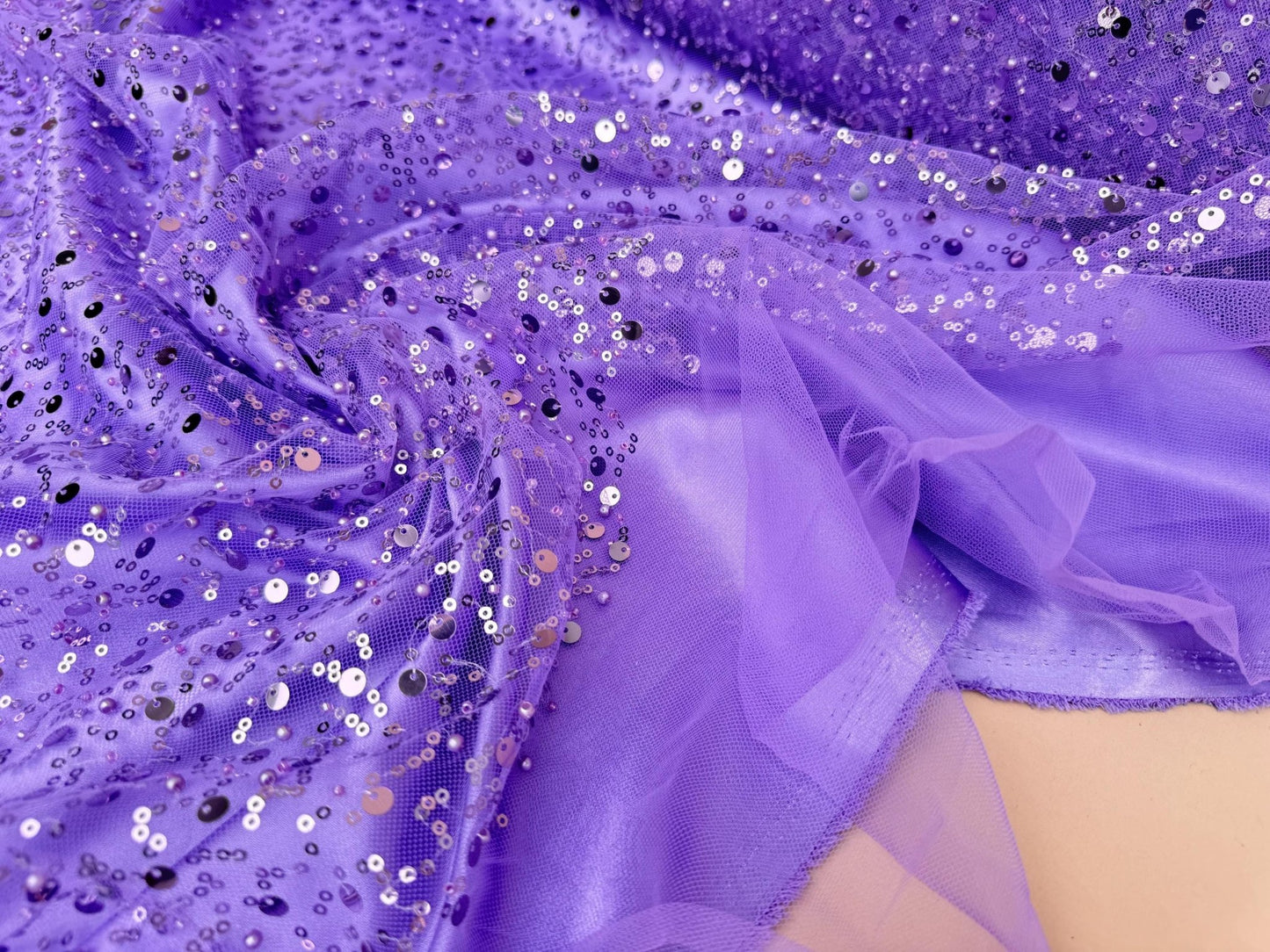 Purple Beaded Lace Fabric by Yard | Embroidered with Pearls & Sequins Mesh | Sequin on Sheer Mesh Bridal Dresses, Gowns, Veils, Table Decor - from Gala Textile