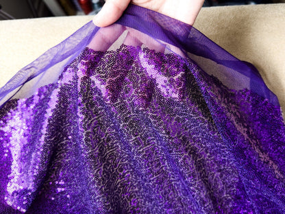 Purple Sequin Tulle Fabric, Violet Sequin Embroidered Mesh Fabric, Sparkly Purple Mesh By Yard for Gowns, Backdrops Wedding Event Decoration - from Gala Textile