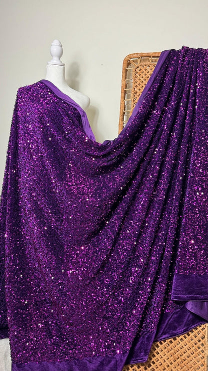 Purple Sequins on Stretch Velvet Fabric, Luxury Violet Sequined Fabric by the yard for Dresses Gowns, Bows, Premium Quality Lowest Price - from Gala Textile