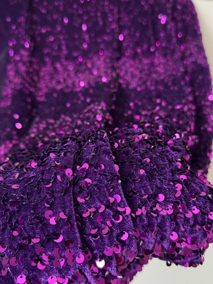 Purple Sequins on Stretch Velvet Fabric, Luxury Violet Sequined Fabric by the yard for Dresses Gowns, Bows, Premium Quality Lowest Price - from Gala Textile