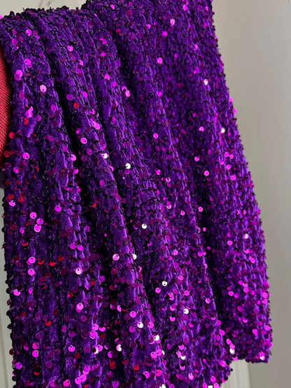 Purple Sequins on Stretch Velvet Fabric, Luxury Violet Sequined Fabric by the yard for Dresses Gowns, Bows, Premium Quality Lowest Price - from Gala Textile