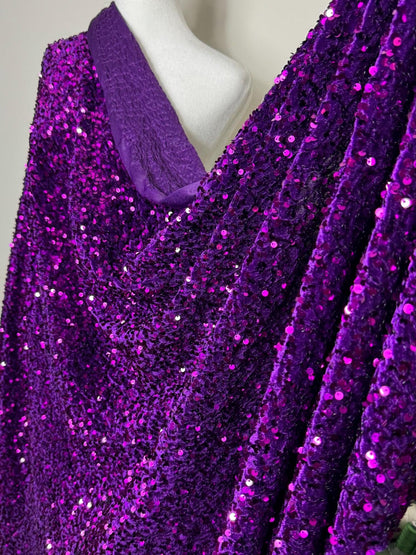 Purple Sequins on Stretch Velvet Fabric, Luxury Violet Sequined Fabric by the yard for Dresses Gowns, Bows, Premium Quality Lowest Price - from Gala Textile