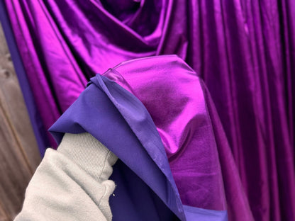 Purple Spandex Lame Foil Fabric by Yard 4 way Stretch Purple Metallic Fabric Lame, All Over Foil on Stretch Knit for Apparel Dresses Gowns - from Gala Textile