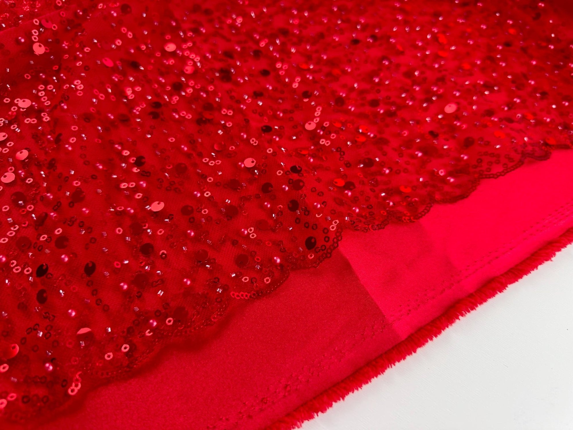 Red Beaded Lace Fabric by Yard | Embroidered with Pearls &amp; Sequins Mesh | Red Sequin on Sheer Mesh Bridal Dresses, Gowns, Veils, Table Decor - from Gala Textile