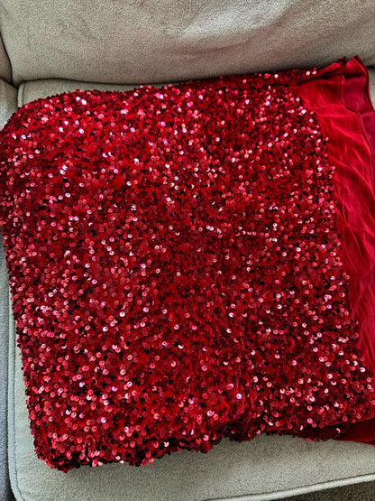 Red Sequins on Stretch Velvet Fabric By Yard 2 Way Stretch Red Velvet Stephanie All - Over Sparkles Sequins, for Bridal Dresses, Gowns, Bows - from Gala Textile