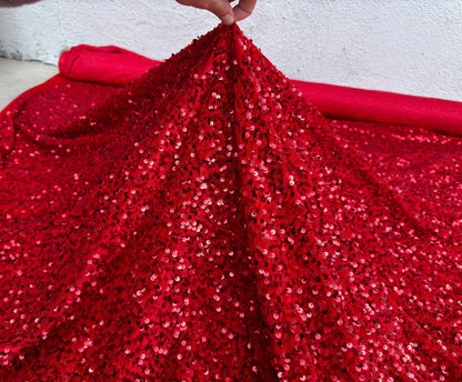 Red Sequins on Stretch Velvet Fabric By Yard 2 Way Stretch Red Velvet Stephanie All - Over Sparkles Sequins, for Bridal Dresses, Gowns, Bows - from Gala Textile