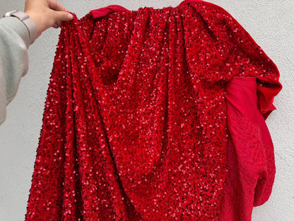 Red Sequins on Stretch Velvet Fabric By Yard 2 Way Stretch Red Velvet Stephanie All - Over Sparkles Sequins, for Bridal Dresses, Gowns, Bows - from Gala Textile