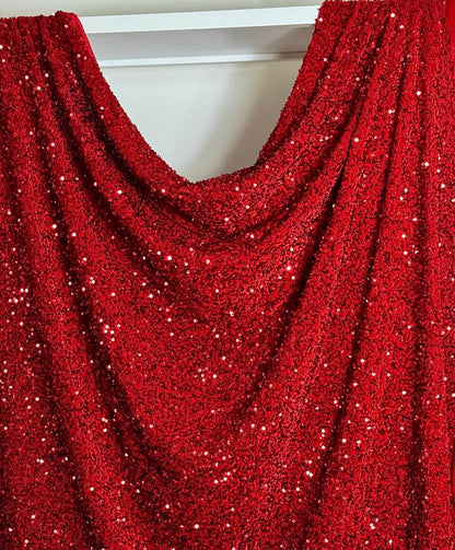 Red Sequins on Stretch Velvet Fabric By Yard 2 Way Stretch Red Velvet Stephanie All - Over Sparkles Sequins, for Bridal Dresses, Gowns, Bows - from Gala Textile