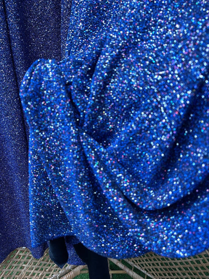 Royal Blue 4 Way Stretch Lurex Knit Fabric, Shimmery Dance Wear Fabric, Blue Glittery Nylon Spandex By Yard, Premium Quality Material - from Gala Textile