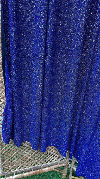 Royal Blue 4 Way Stretch Lurex Knit Fabric, Shimmery Dance Wear Fabric, Blue Glittery Nylon Spandex By Yard, Premium Quality Material - from Gala Textile