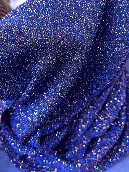 Royal Blue 4 Way Stretch Lurex Knit Fabric, Shimmery Dance Wear Fabric, Blue Glittery Nylon Spandex By Yard, Premium Quality Material - from Gala Textile