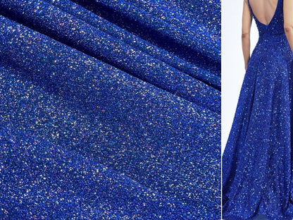 Royal Blue 4 Way Stretch Lurex Knit Fabric, Shimmery Dance Wear Fabric, Blue Glittery Nylon Spandex By Yard, Premium Quality Material - from Gala Textile