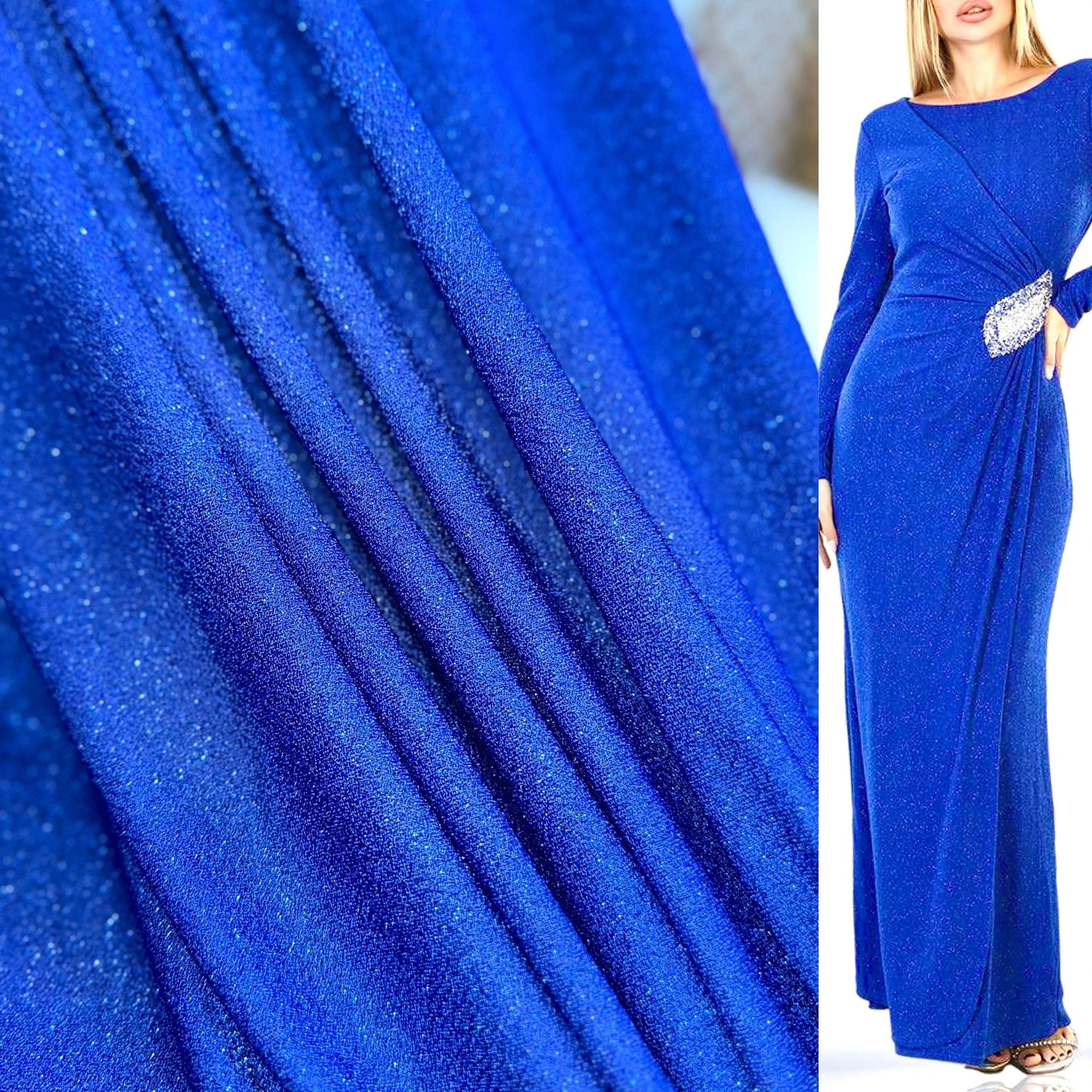 Royal Blue Spandex Lurex Knit Fabric, 4 Way Stretch Shimmery Dance Wear Fabric, Blue Glittery Nylon Spandex By Yard, Premium Quality 60&#39;&#39; - from Gala Textile