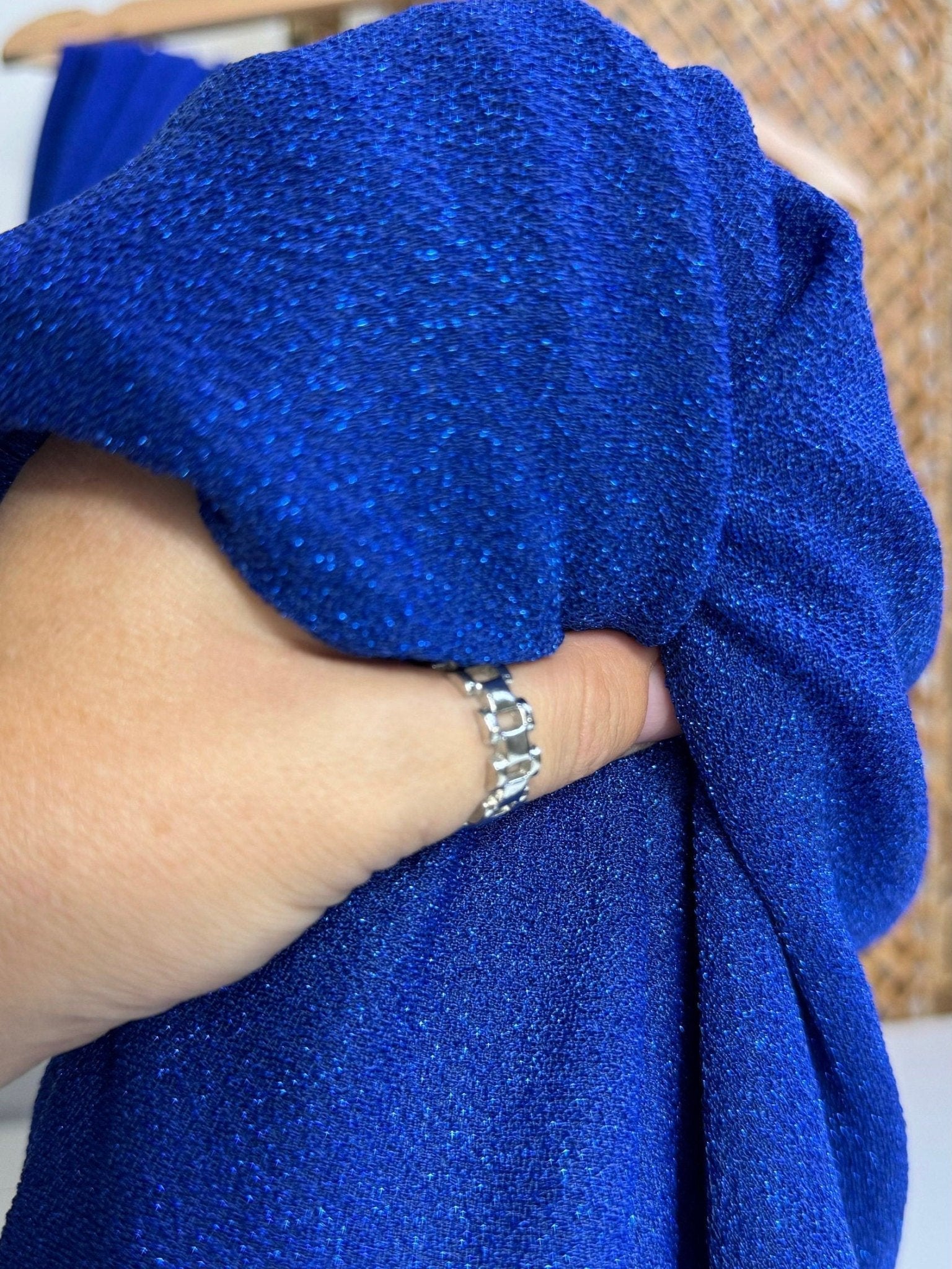 Royal Blue Spandex Lurex Knit Fabric, 4 Way Stretch Shimmery Dance Wear Fabric, Blue Glittery Nylon Spandex By Yard, Premium Quality 60&#39;&#39; - from Gala Textile