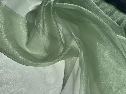 Sage Crystal Organza Fabric By the Yard, Shinny Green Organza Material for Wedding Wear, Evening Gowns, Event Decoration, Bows Making Fabric - from Gala Textile