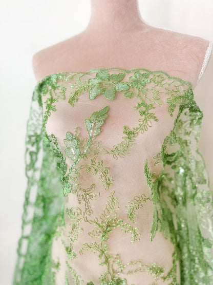 Sage Green Floral Lace Fabric by yard Embroidery Corded With Sequins Fabric Non Stretch Sequined Embroidered On Lace Bridal Wedding Gowns - from Gala Textile