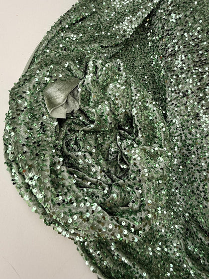 Sage Green Sequins on Sage Velvet Fabric by Yard, Green Sequin Material for Dresses Gowns, Curtains Bows, Bridal Backdrops DYI Crafts Fabric - from Gala Textile